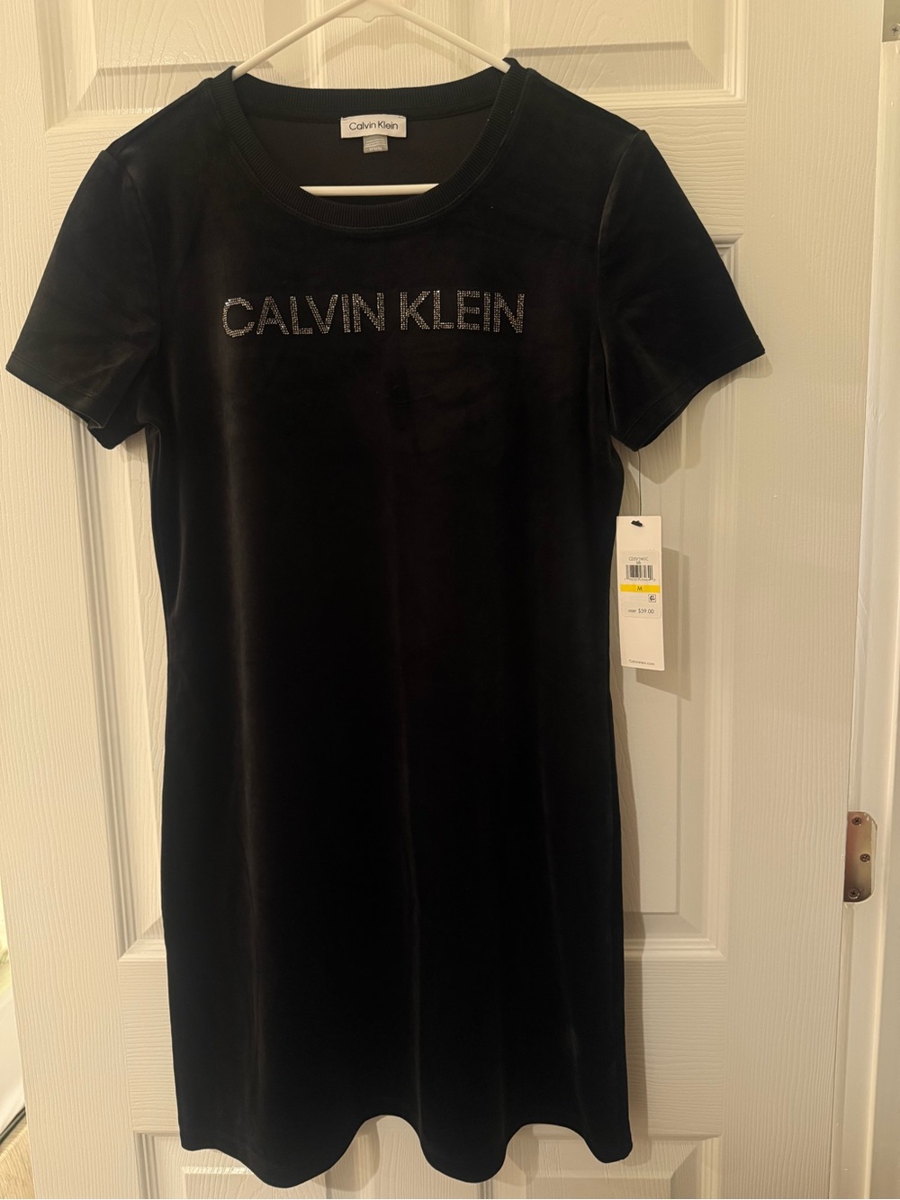 Calvin Klein Black Velvet Logo Mini Dress